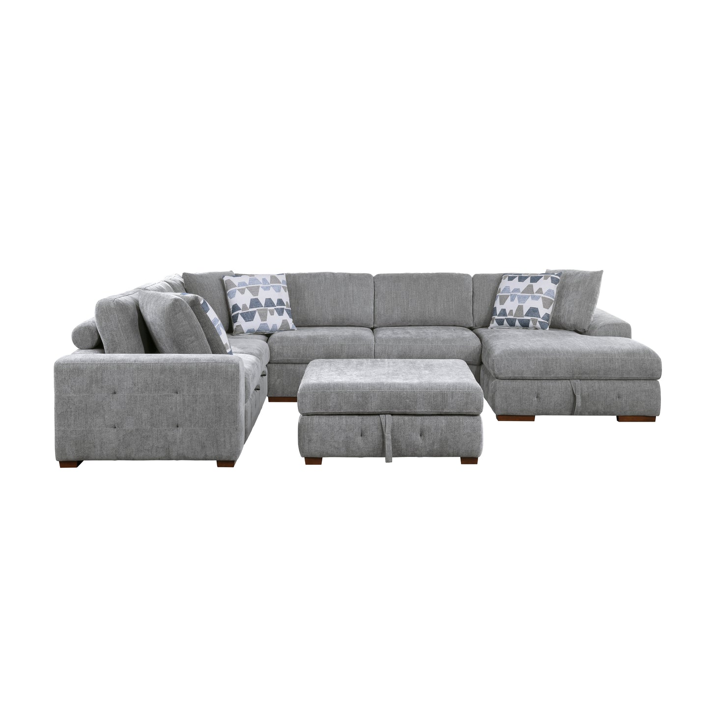 9624GY*52LRC - (5)5-Piece Sectional with Right Chaise and Storage Ottoman