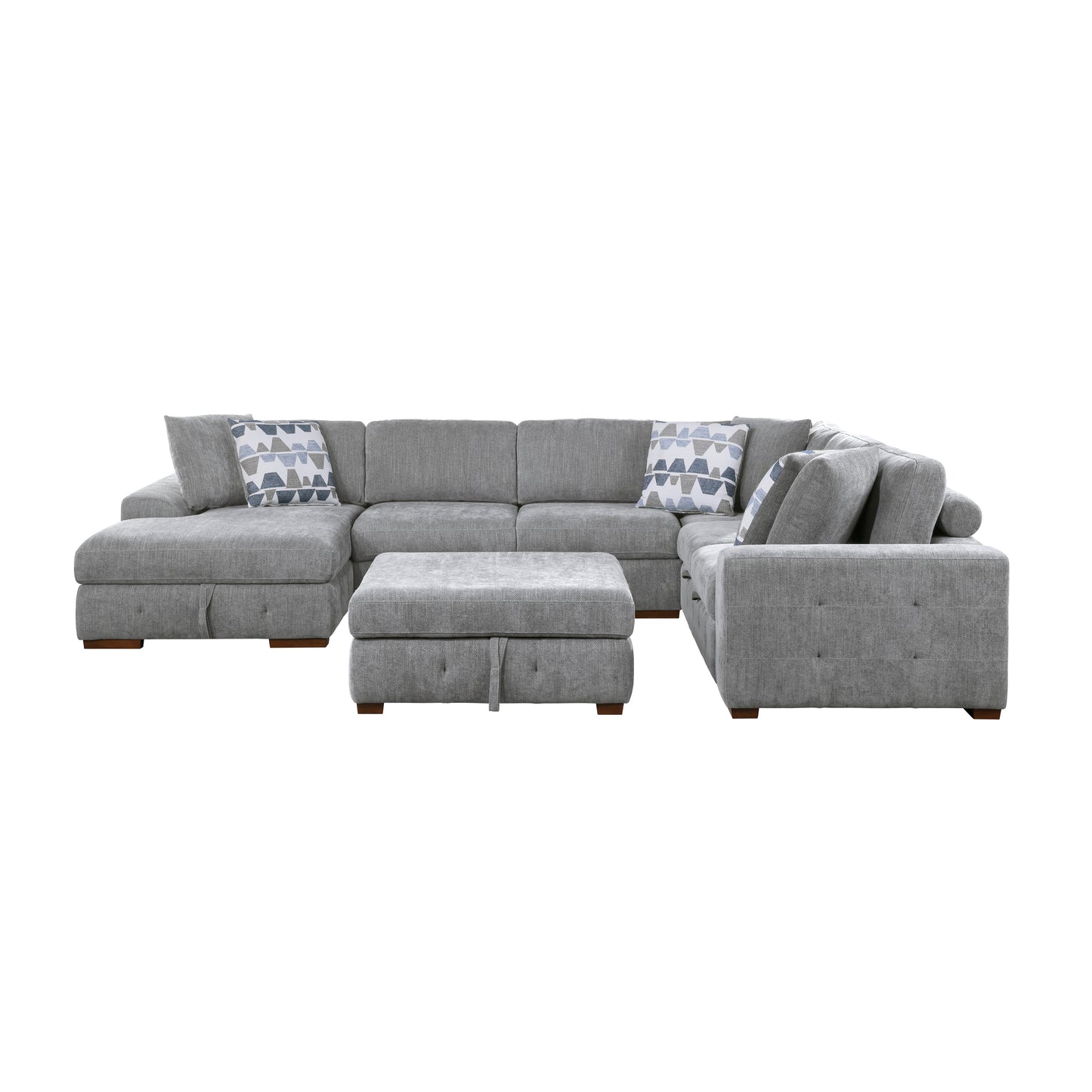 9624GY*5LC2R - (5)5-Piece Sectional with Left Chaise and Storage Ottoman