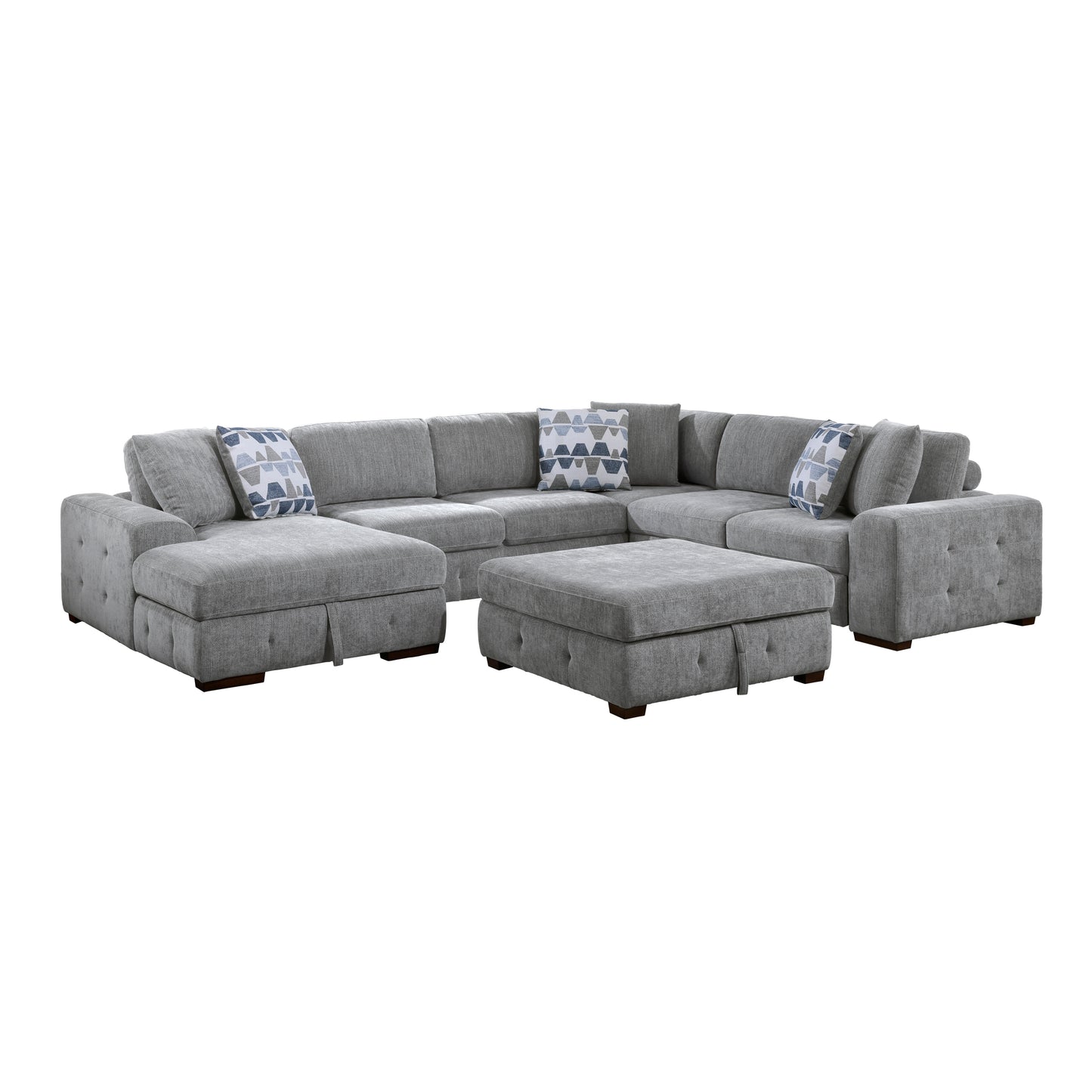 9624GY*5LC2R - (5)5-Piece Sectional with Left Chaise and Storage Ottoman