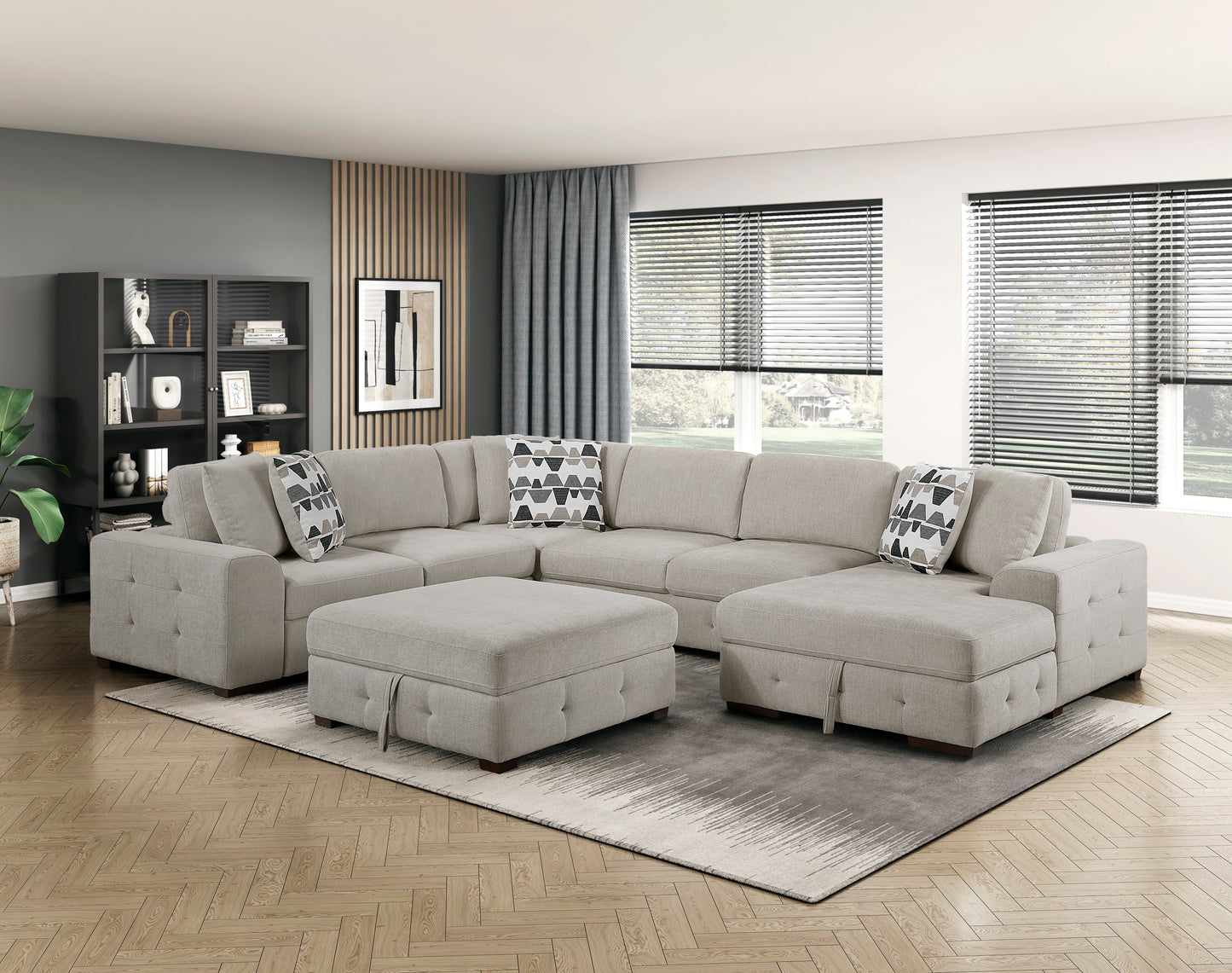 9624TP*52LRC - (5)5-Piece Sectional with Right Chaise and Storage Ottoman