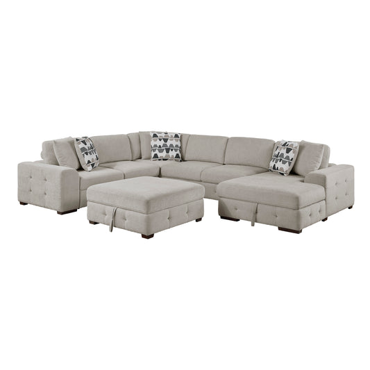 9624TP*52LRC - (5)5-Piece Sectional with Right Chaise and Storage Ottoman