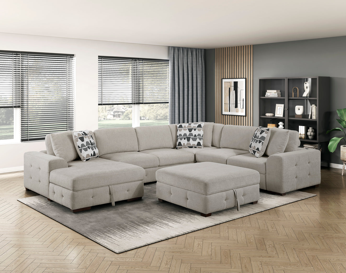 9624TP*5LC2R - (5)5-Piece Sectional with Left Chaise and Storage Ottoman
