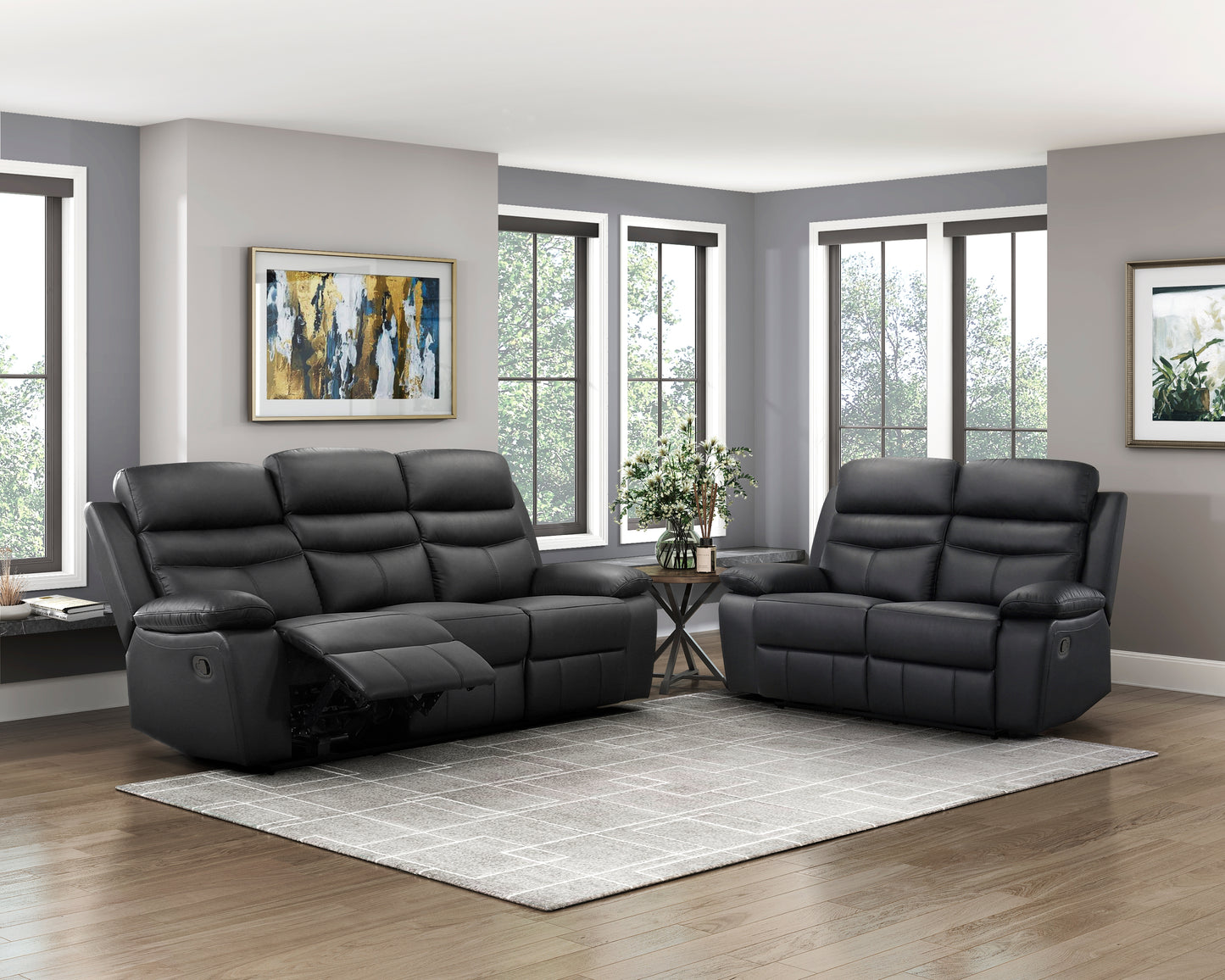 9628BLK-3 - Double Reclining Sofa