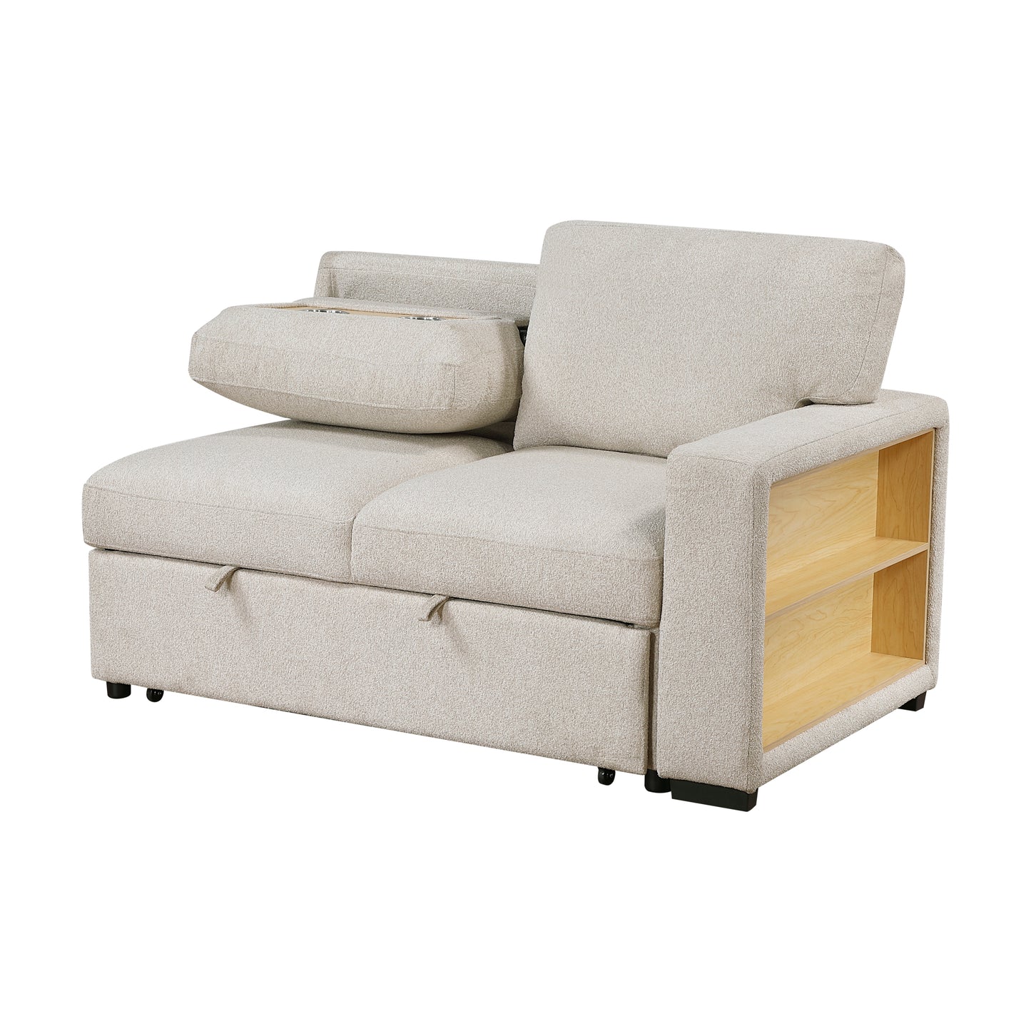 9630BE*4LC2R - (4)Sectional with Left Chaise, Pull-out Bed, Hidden Storages and Shelves, Charging Ports