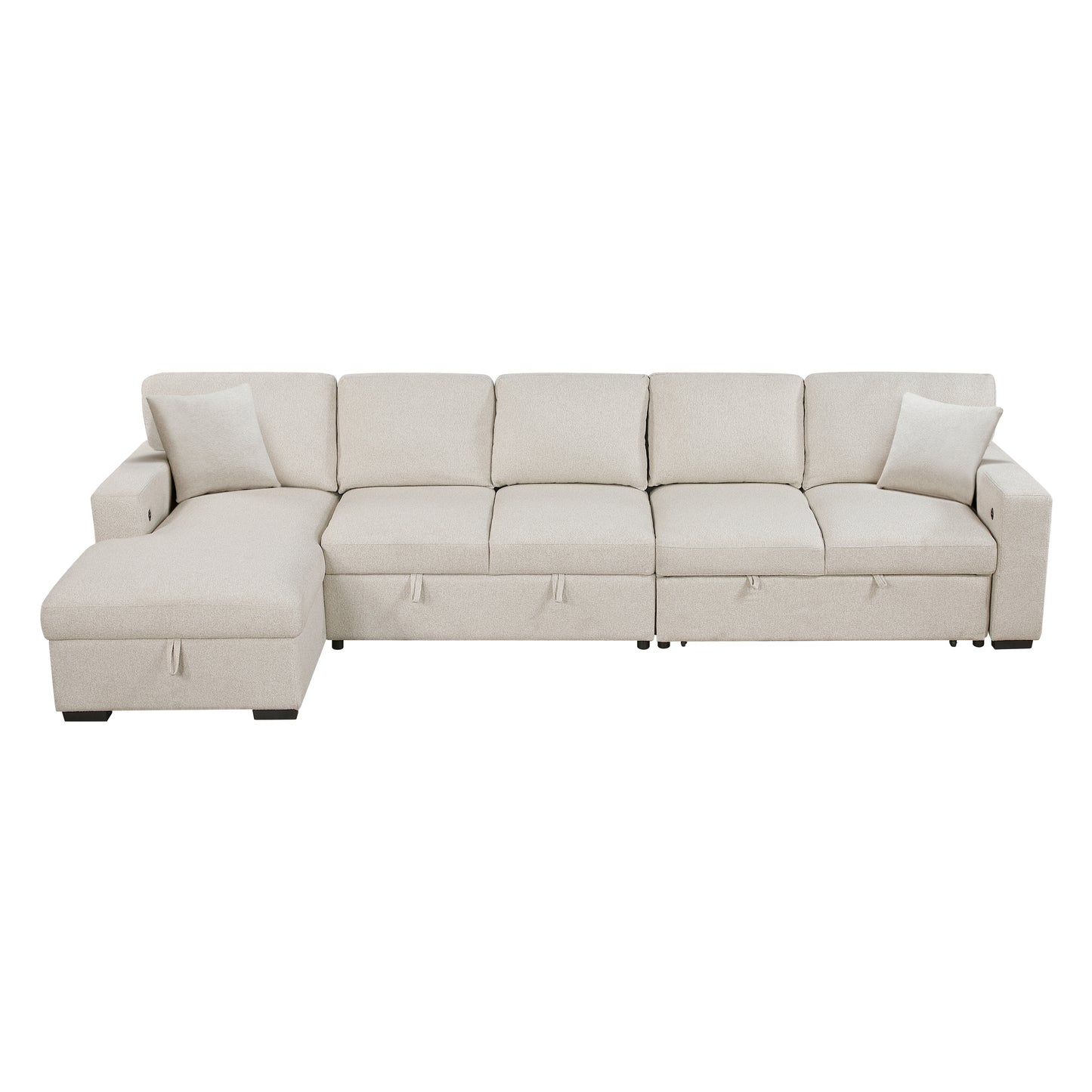 9630BE*3LC2R - (3)Sectional with Left Chaise, Pull-out Bed, Hidden Storages and Shelves, Charging Ports