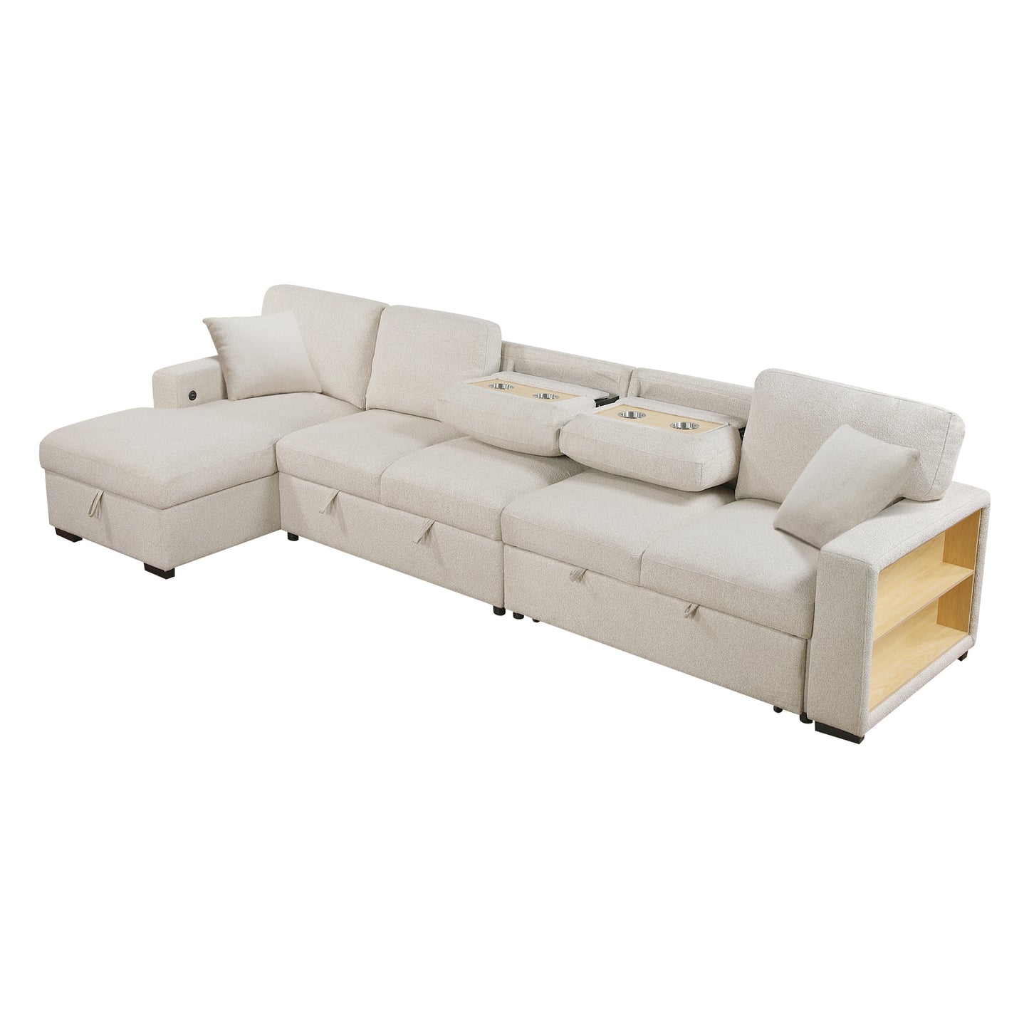 9630BE*3LC2R - (3)Sectional with Left Chaise, Pull-out Bed, Hidden Storages and Shelves, Charging Ports