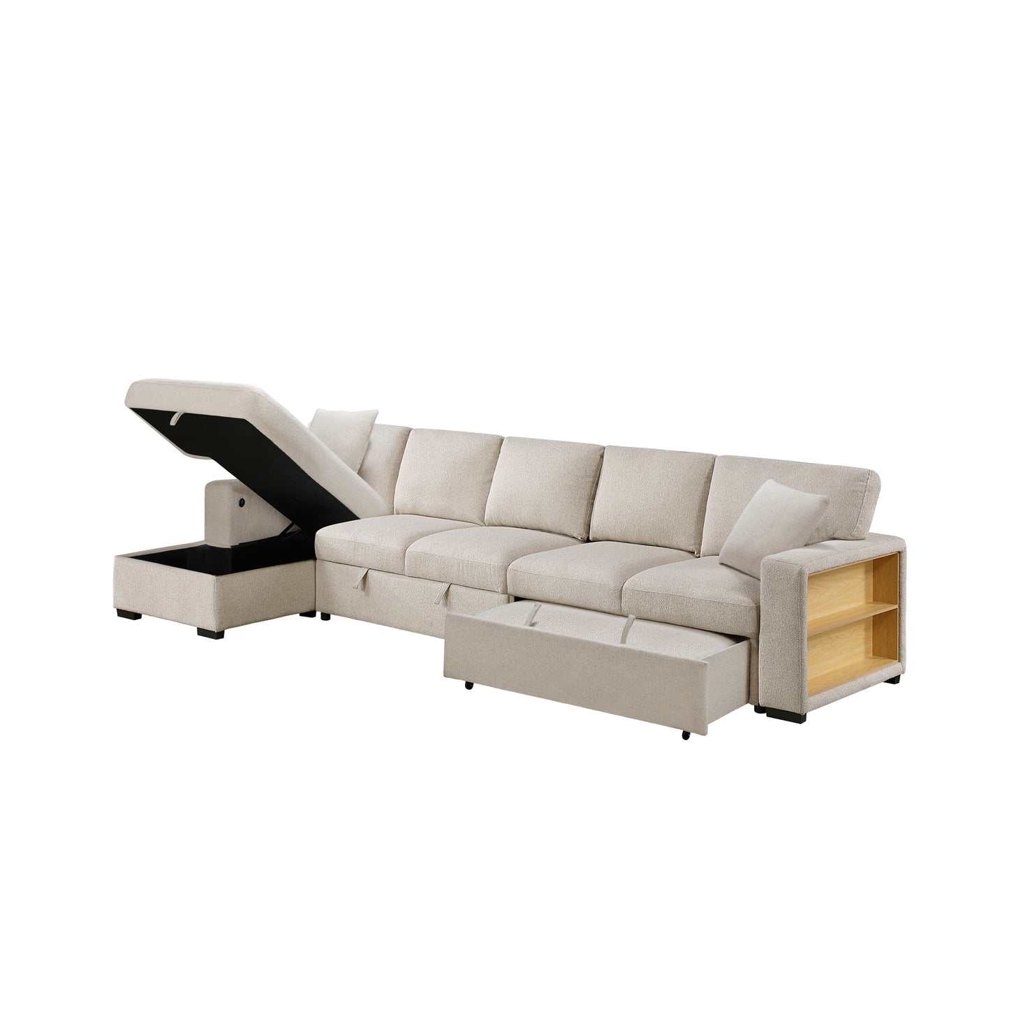 9630BE*3LC2R - (3)Sectional with Left Chaise, Pull-out Bed, Hidden Storages and Shelves, Charging Ports