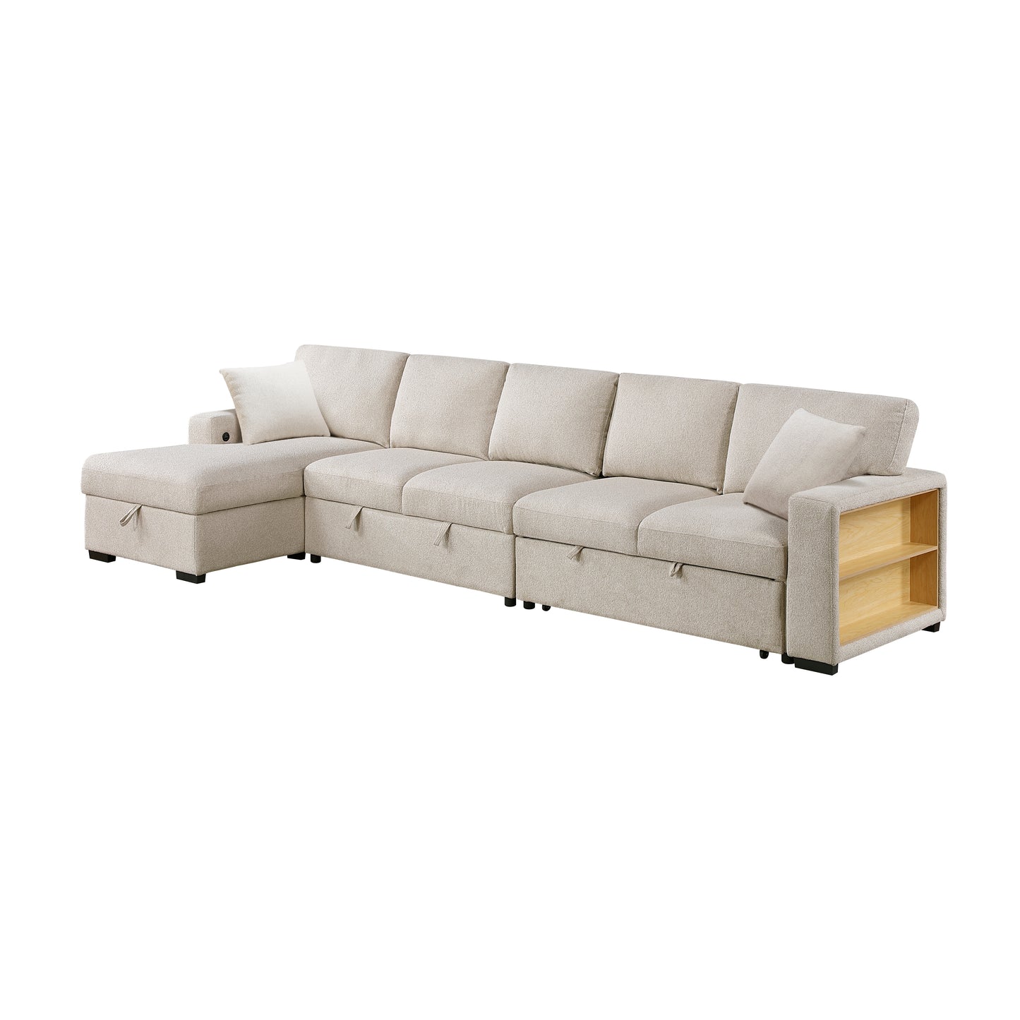 9630BE*3LC2R - (3)Sectional with Left Chaise, Pull-out Bed, Hidden Storages and Shelves, Charging Ports