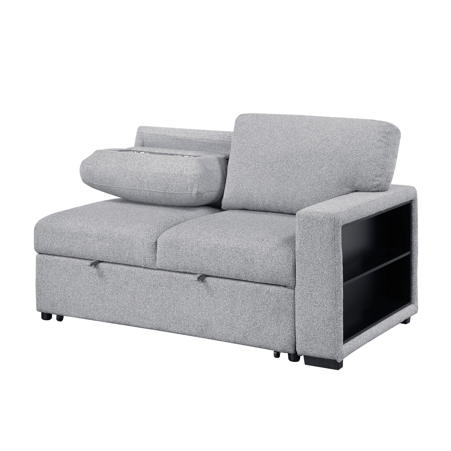 9630GY*3LC2R - (3)Sectional with Left Chaise, Pull-out Bed Hidden Storages and Shelves, Charging Ports