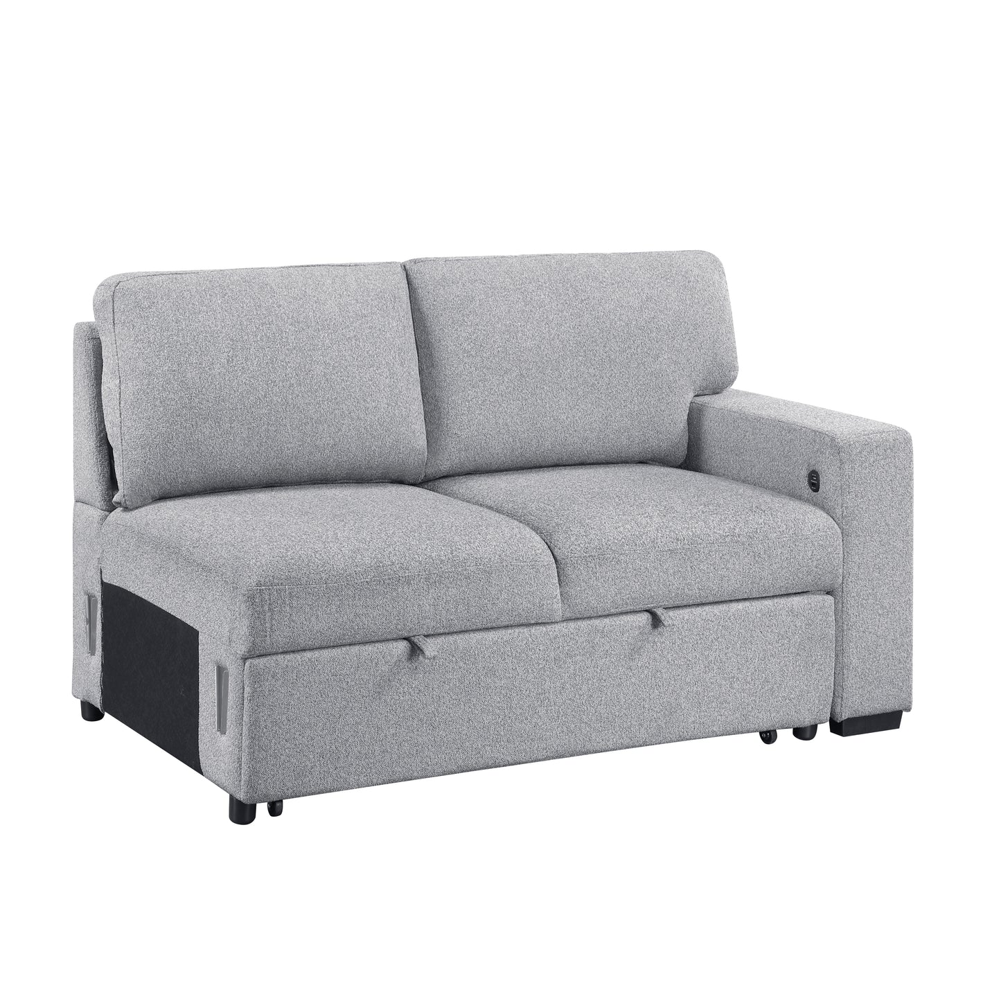 9630GY*3LC2R - (3)Sectional with Left Chaise, Pull-out Bed Hidden Storages and Shelves, Charging Ports