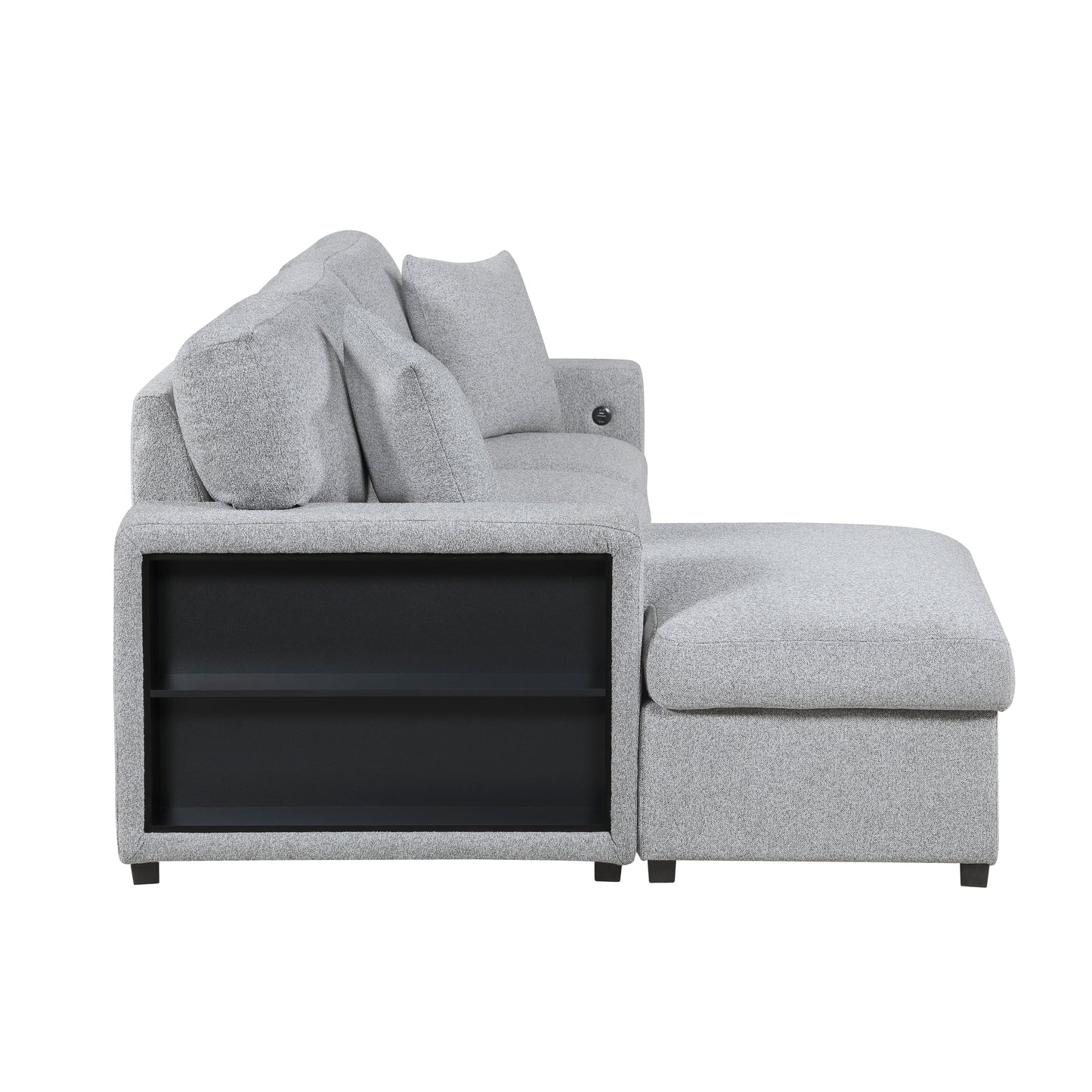 9630GY*2LC2R - (2)Sectional with Left Chaise, Pull-out Bed, Hidden Storages and Shelves, Charging Ports