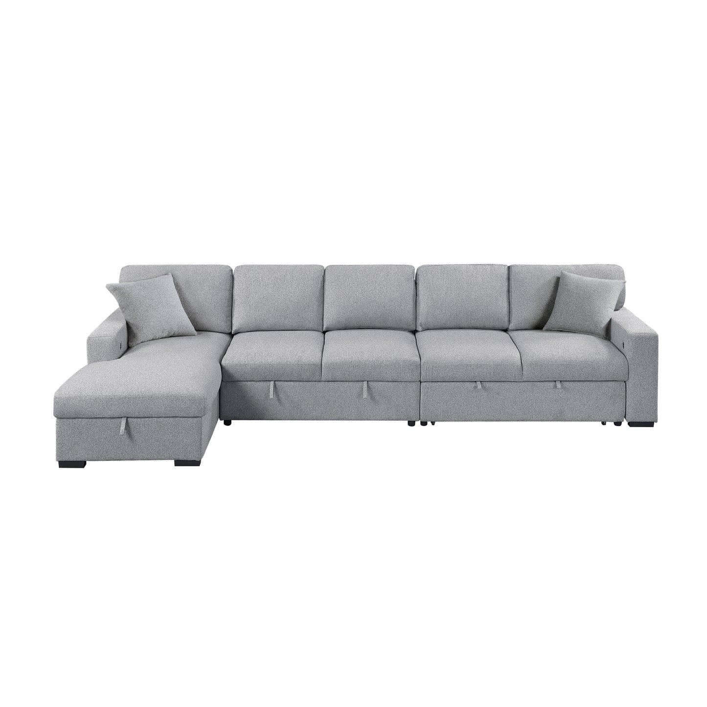 9630GY*3LC2R - (3)Sectional with Left Chaise, Pull-out Bed Hidden Storages and Shelves, Charging Ports