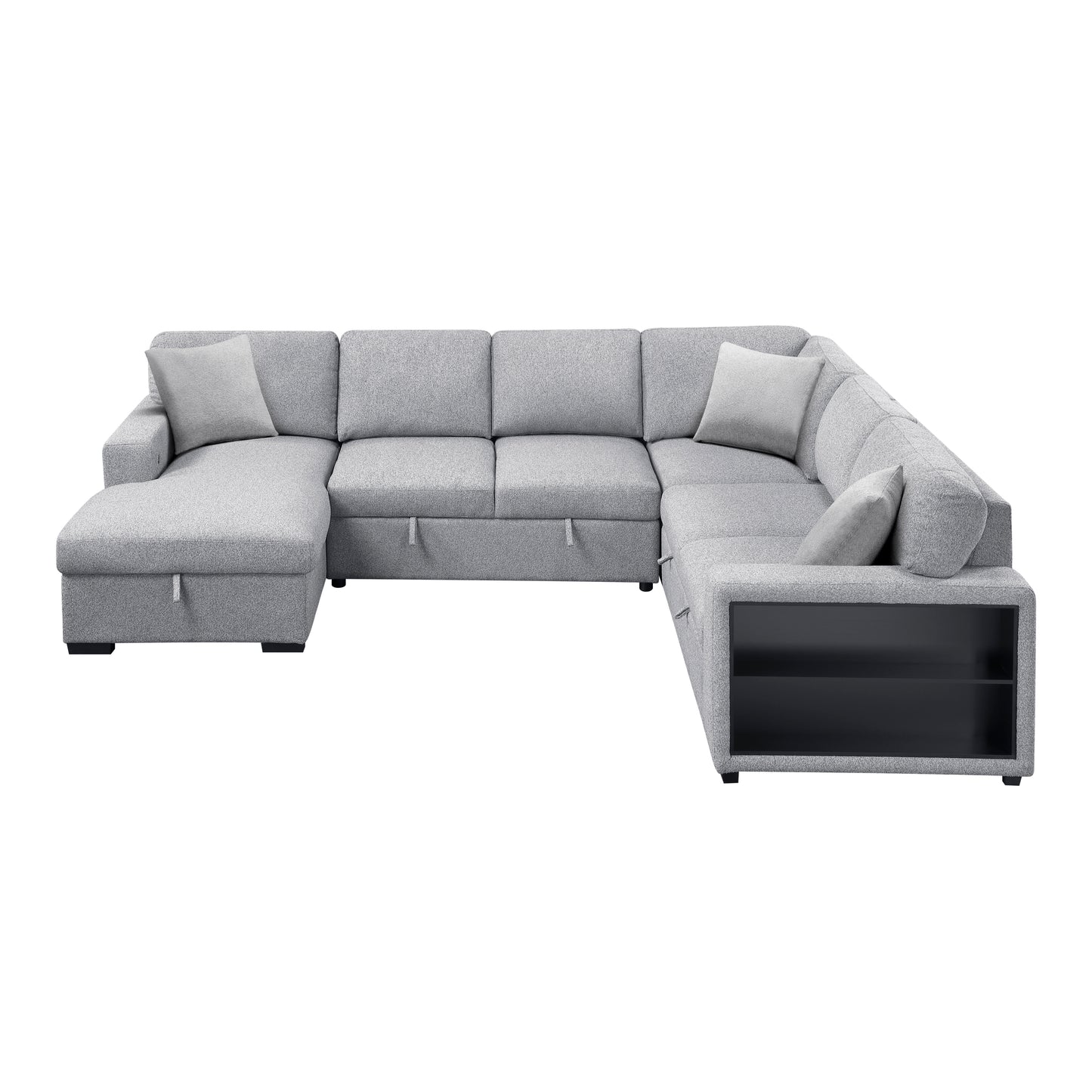 9630GY*4LC2R - (4)Sectional with Left Chaise, Pull-out Bed, Hidden Storages and Shelves, Charging Ports