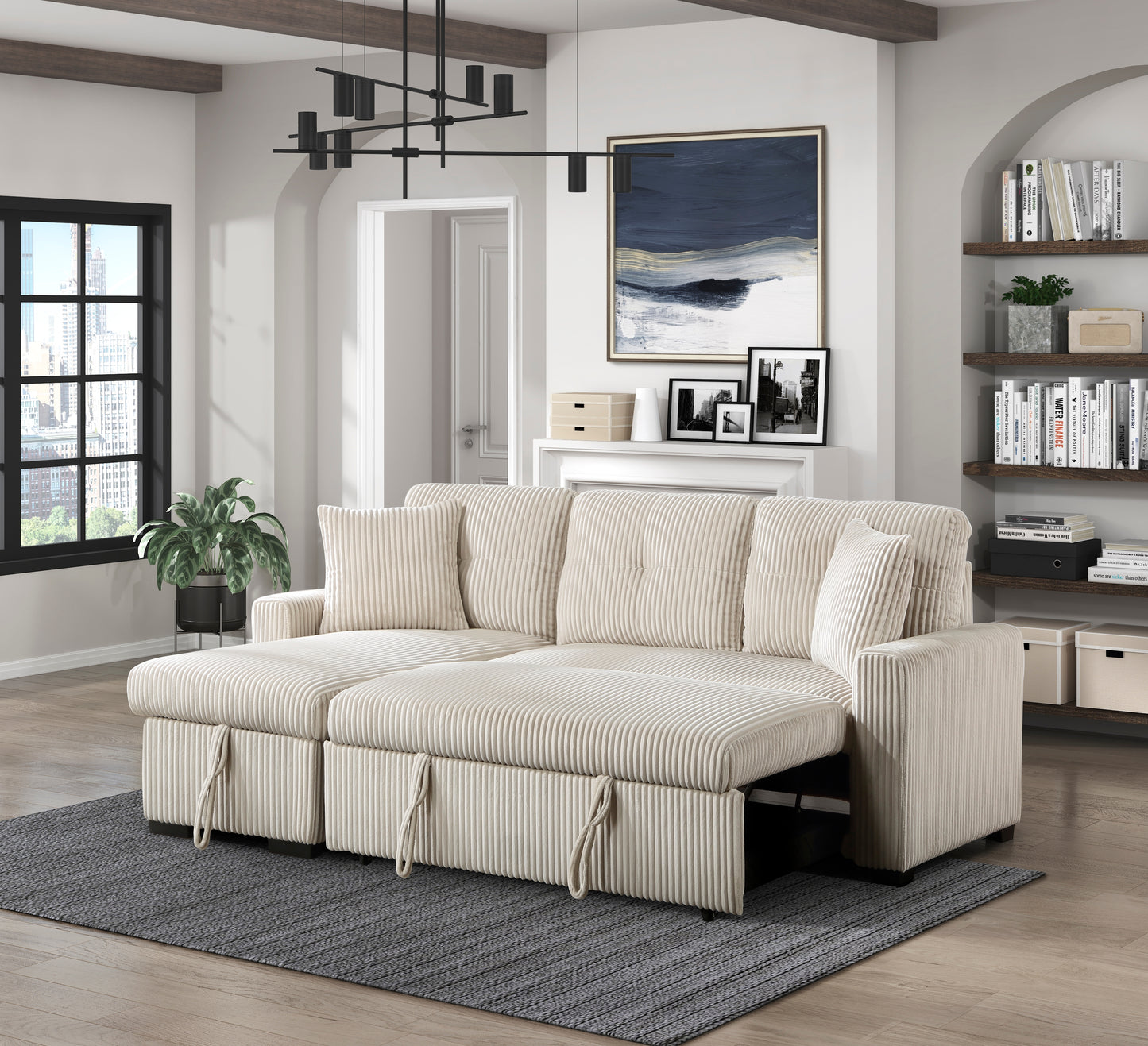 9649BE*SC - (3)3-Piece Reversible Sectional with Pull-out Bed and Hidden Storage