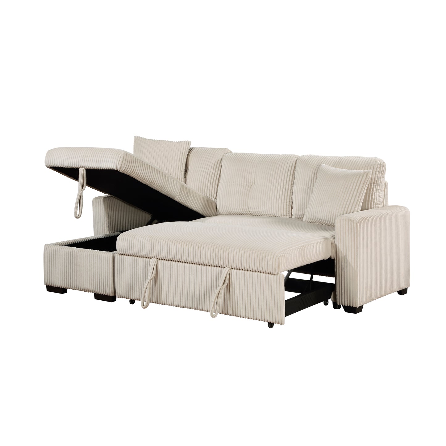 9649BE*SC - (3)3-Piece Reversible Sectional with Pull-out Bed and Hidden Storage