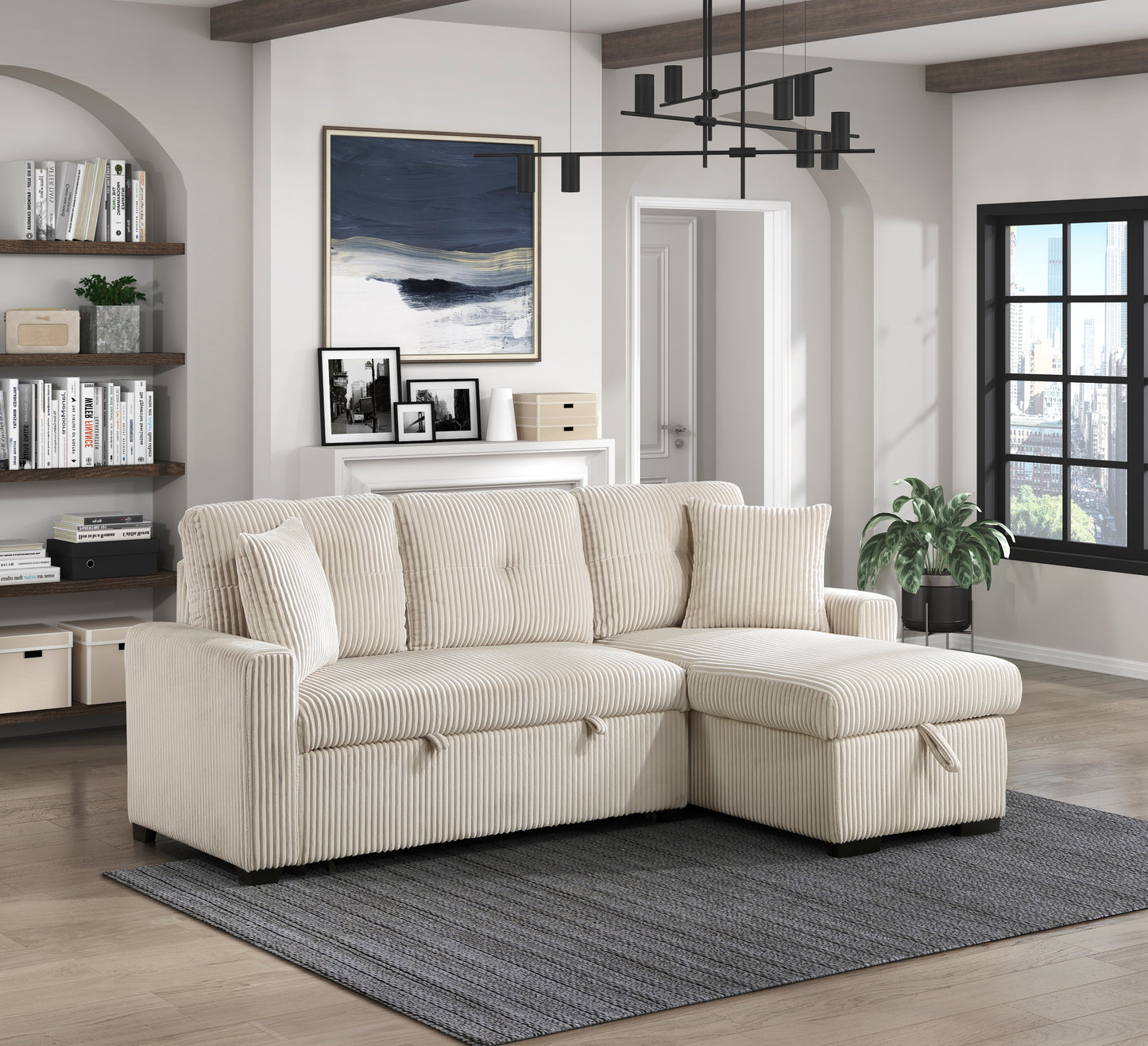 9649BE*SC - (3)3-Piece Reversible Sectional with Pull-out Bed and Hidden Storage