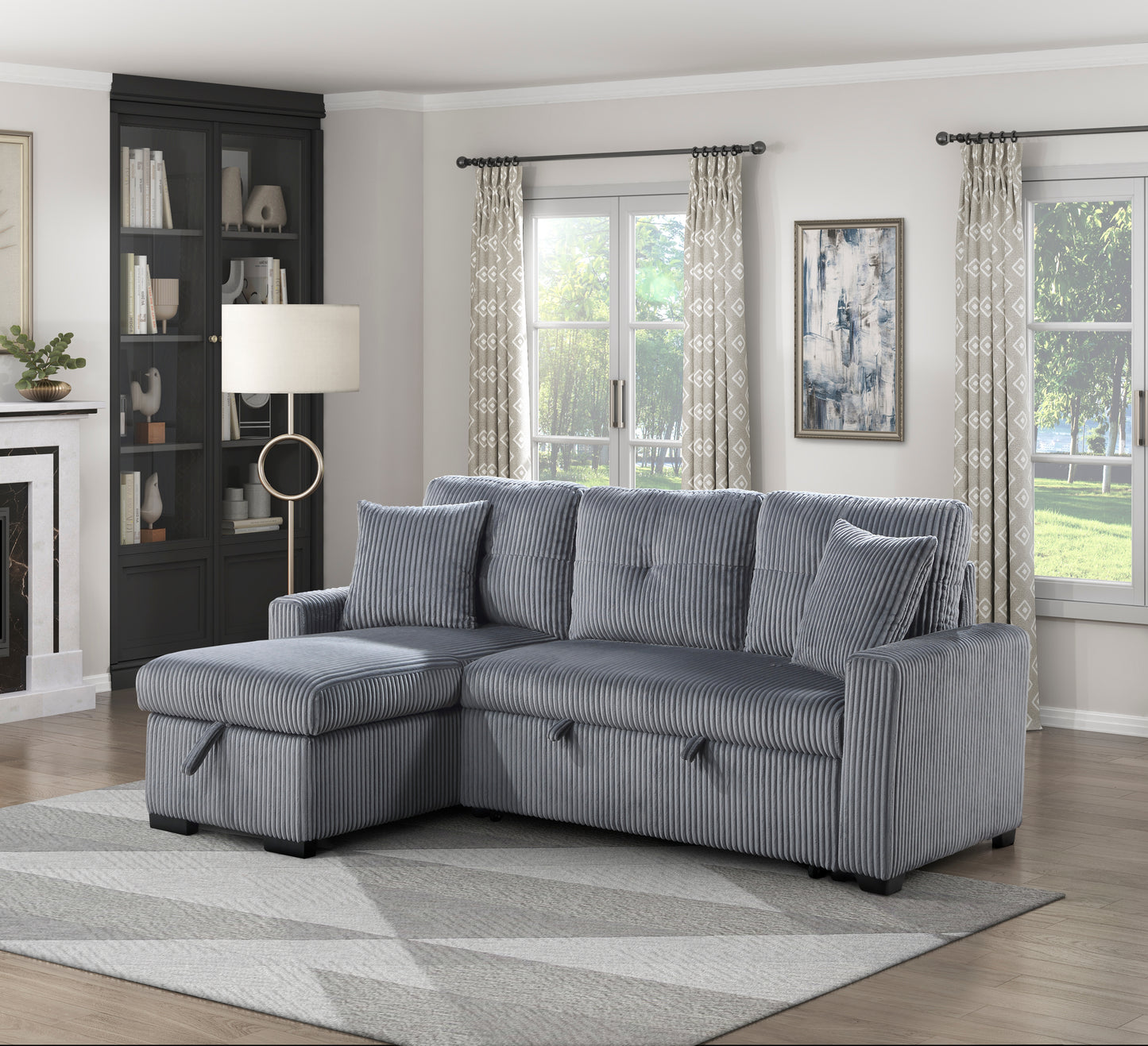 9649DG*SC - (3)3-Piece Reversible Sectional with Pull-out Bed and Hidden Storage