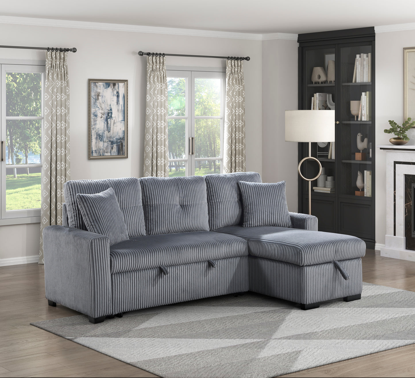 9649DG*SC - (3)3-Piece Reversible Sectional with Pull-out Bed and Hidden Storage