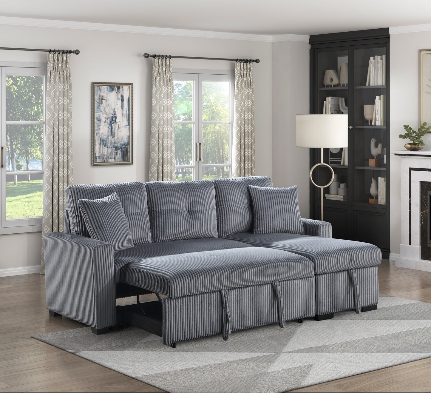 9649DG*SC - (3)3-Piece Reversible Sectional with Pull-out Bed and Hidden Storage