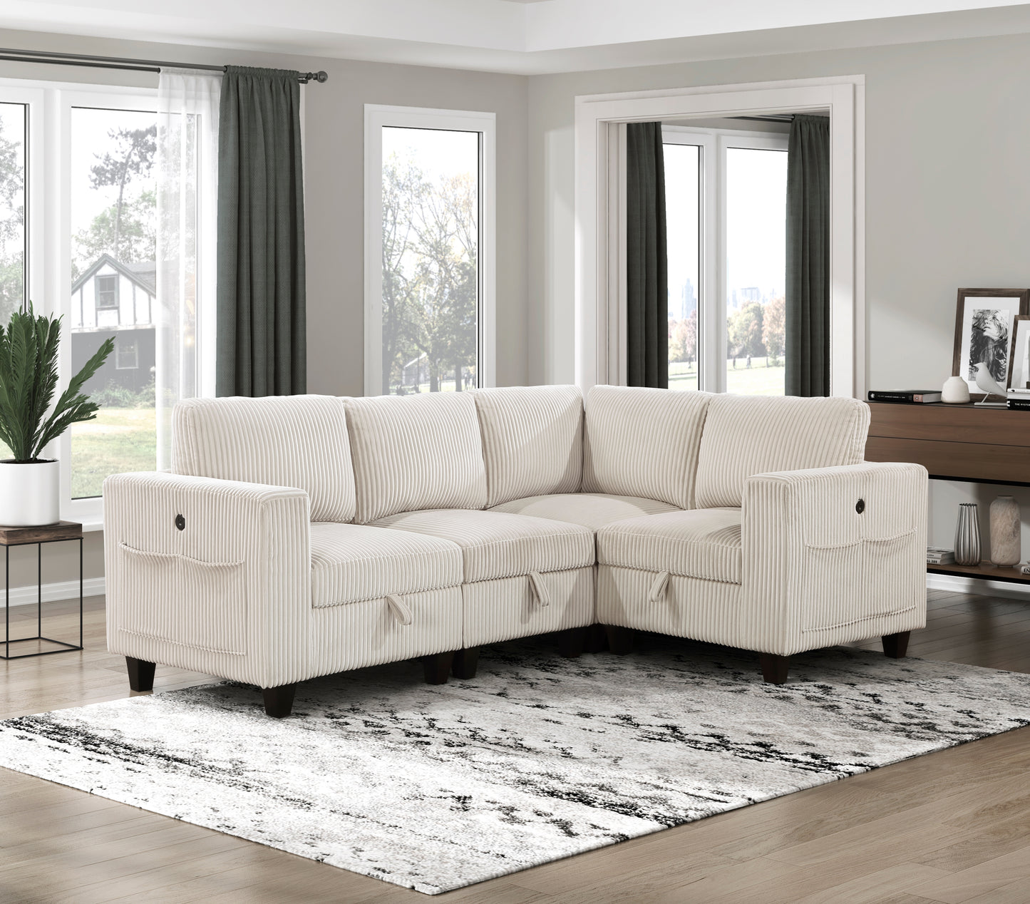 9650BE*4SC - (4)4-Piece Sectional with Storage, Storage Pouches and Charging Ports