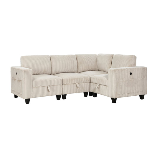 9650BE*4SC - (4)4-Piece Sectional with Storage, Storage Pouches and Charging Ports