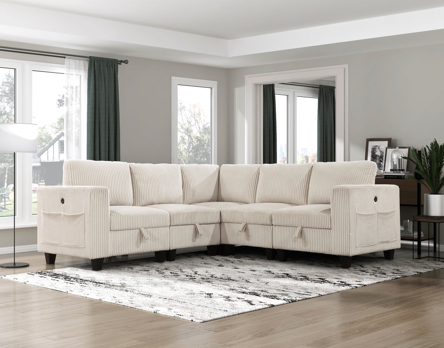 9650BE*5SC - (5)5-Piece Sectional with Storage, Storage Pouches and Charging Ports