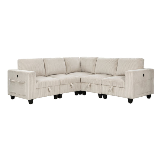 9650BE*5SC - (5)5-Piece Sectional with Storage, Storage Pouches and Charging Ports