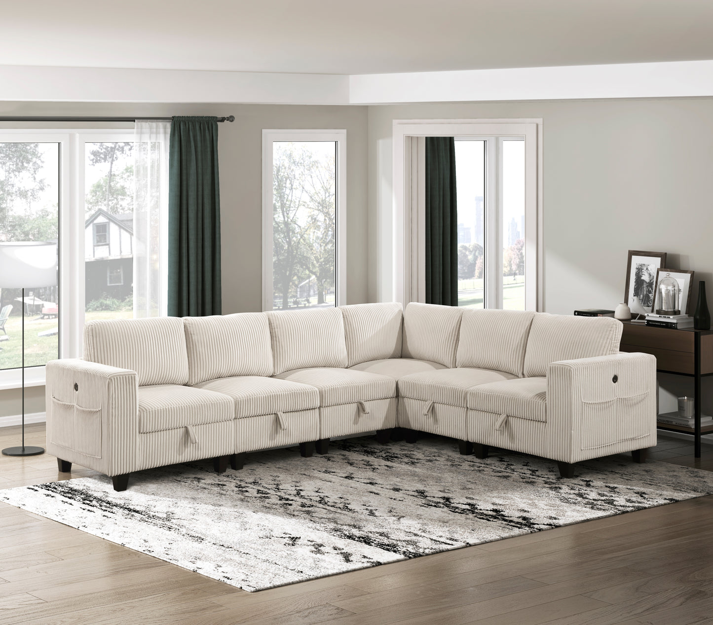 9650BE*6SC - (6)6-Piece Sectional with Storage, Storage Pouches and Charging Ports