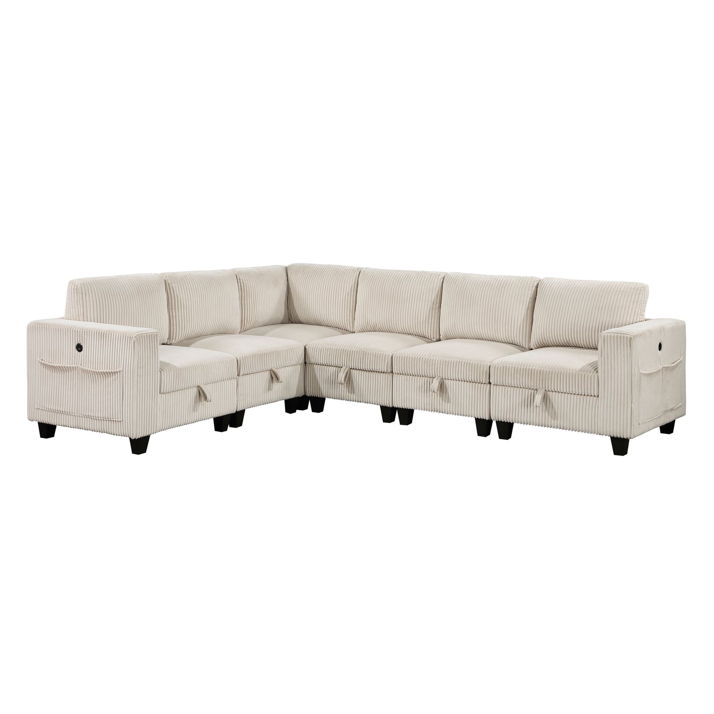9650BE*6SC - (6)6-Piece Sectional with Storage, Storage Pouches and Charging Ports