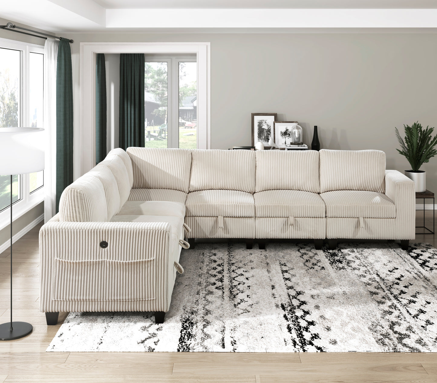 9650BE*7SC - (7)7-Piece Sectional with Storage, Storage Pouches and Charging Ports
