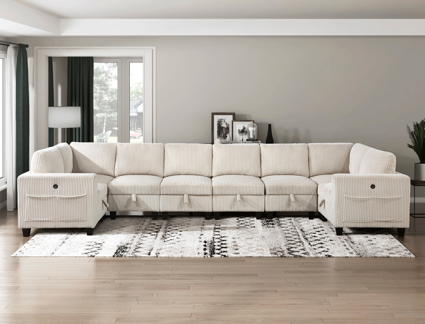 9650BE*8SC - (8)8-Piece Sectional with Storage, Storage Pouches and Charging Ports