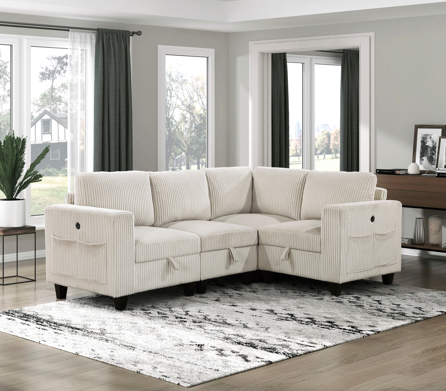 9650NBE*4SC - (4)4-Piece Sectional with Storage, Storage Pouches and Charging Ports
