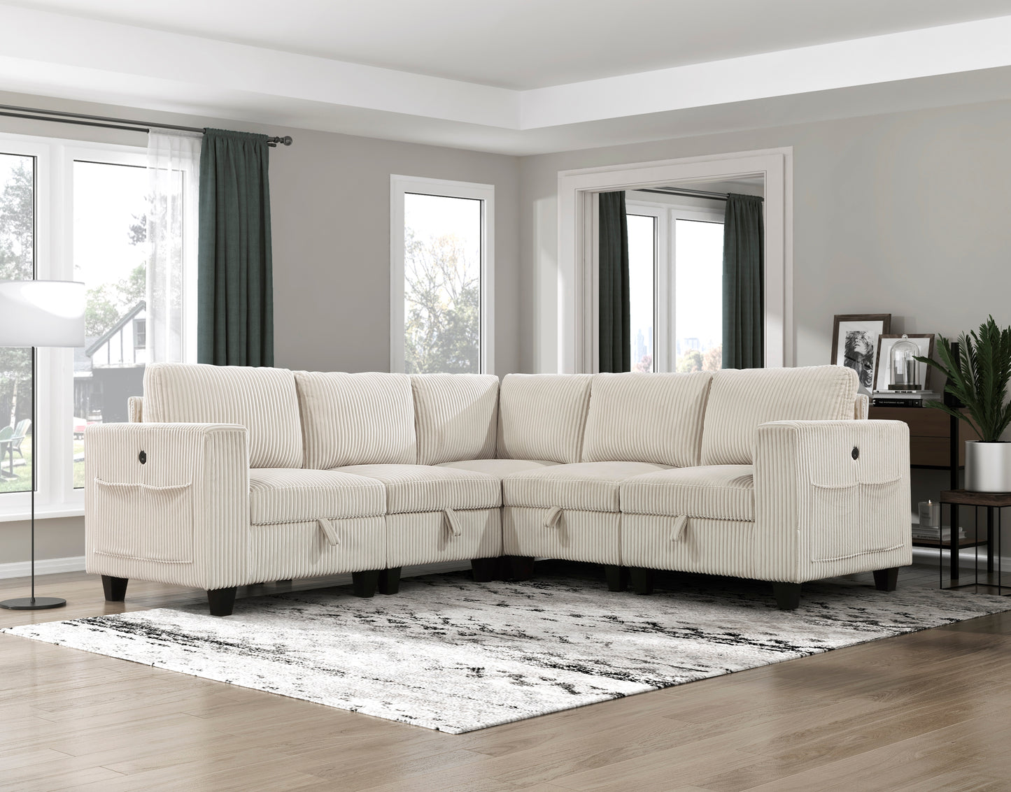 9650NBE*5SC - (5)5-Piece Sectional with Storage, Storage Pouches and Charging Ports