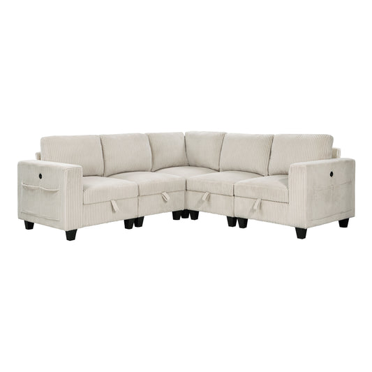9650NBE*5SC - (5)5-Piece Sectional with Storage, Storage Pouches and Charging Ports