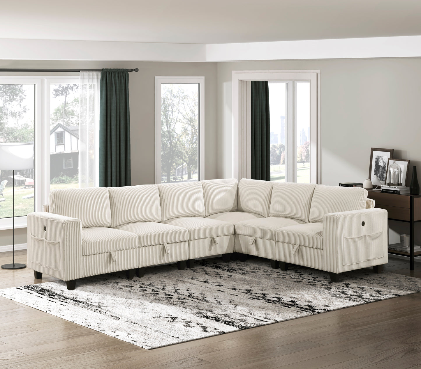 9650NBE*6SC - (6)6-Piece Sectional with Storage, Storage Pouches and Charging Ports