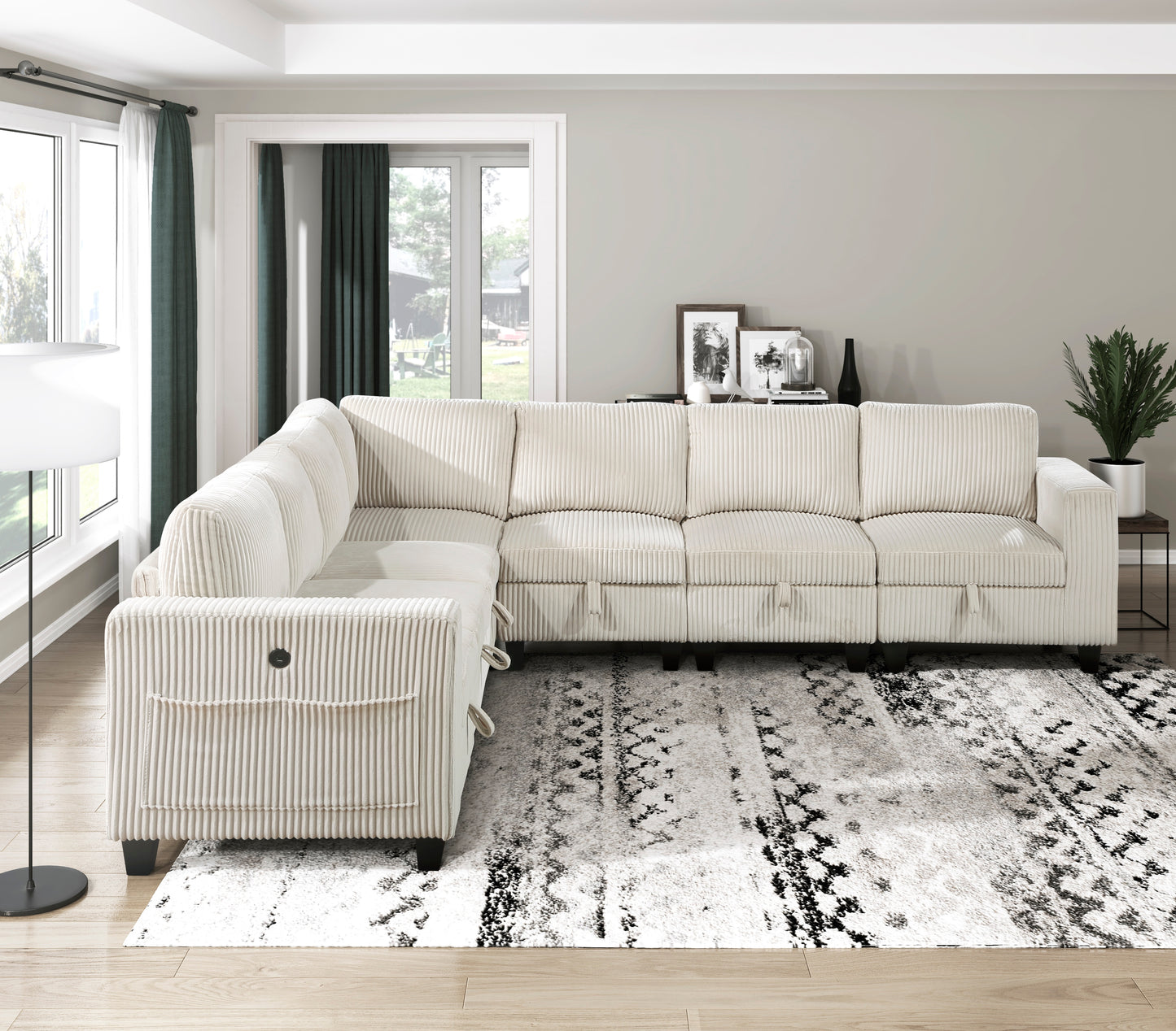 9650NBE*7SC - (7)7-Piece Sectional with Storage, Storage Pouches and Charging Ports