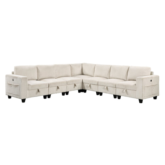 9650NBE*7SC - (7)7-Piece Sectional with Storage, Storage Pouches and Charging Ports