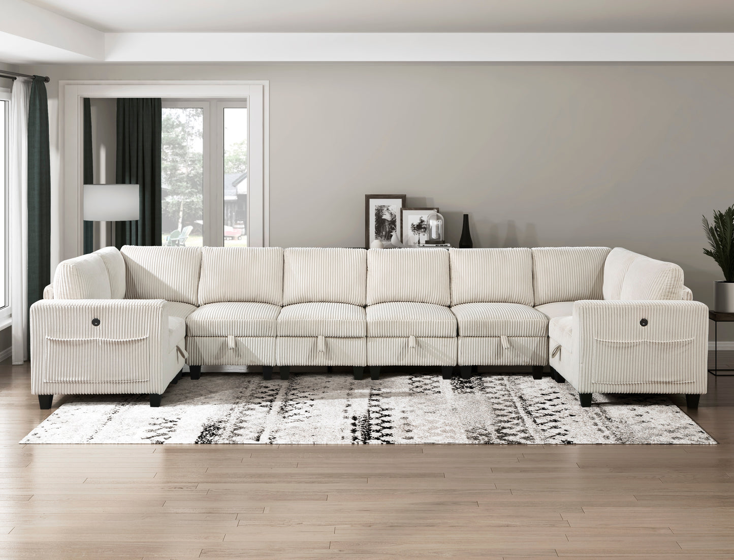9650NBE*8SC - (8)8-Piece Sectional with Storage, Storage Pouches and Charging Ports