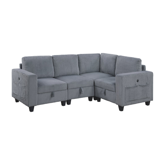 9650NDG*4SC - (4)4-Piece Sectional with Storage, Storage Pouches and Charging Ports
