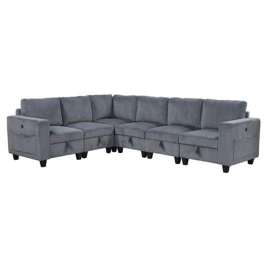 9650NDG*6SC - (6)6-Piece Sectional with Storage, Storage Pouches and Charging Ports