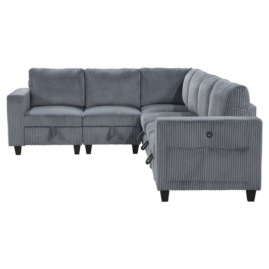 9650NDG*6SC - (6)6-Piece Sectional with Storage, Storage Pouches and Charging Ports