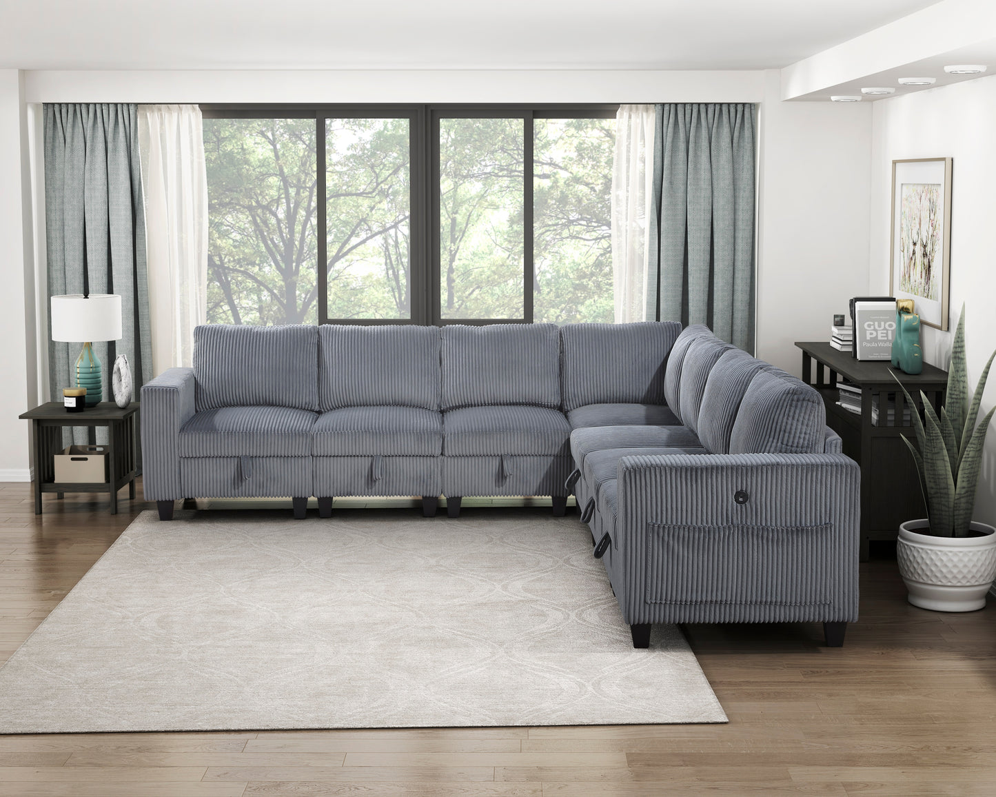 9650NDG*7SC - (7)7-Piece Sectional with Storage, Storage Pouches and Charging Ports
