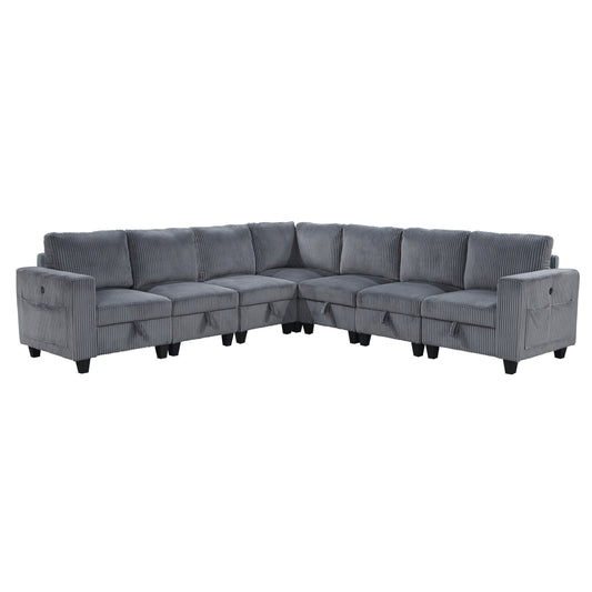 9650NDG*7SC - (7)7-Piece Sectional with Storage, Storage Pouches and Charging Ports