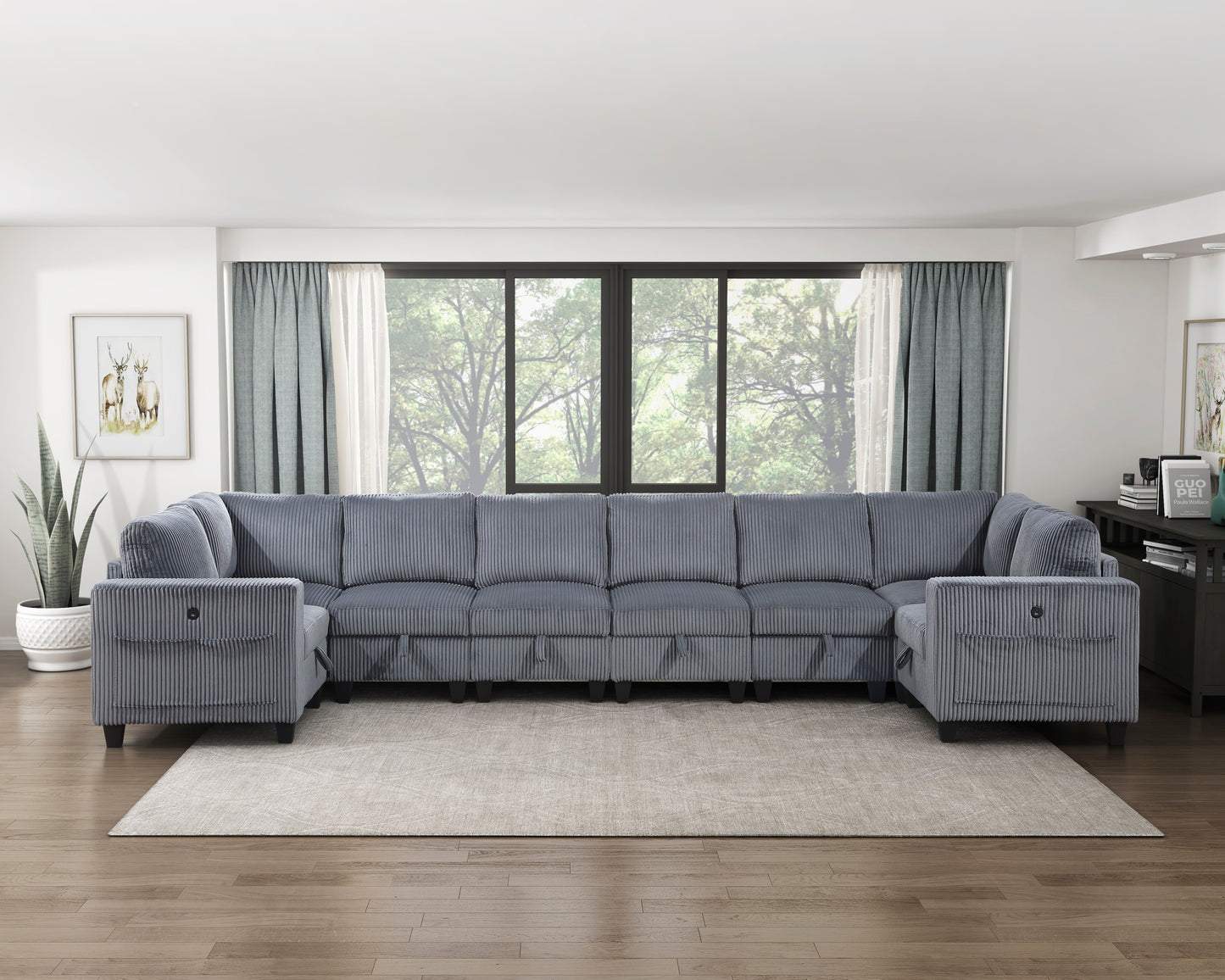 9650NDG*8SC - (8)8-Piece Sectional with Storage, Storage Pouches and Charging Ports