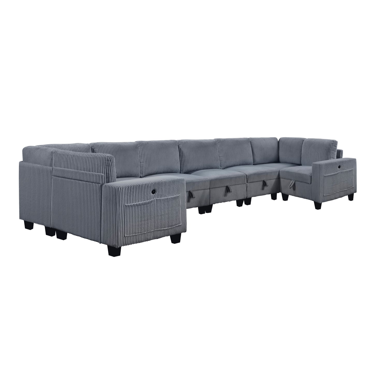9650NDG*8SC - (8)8-Piece Sectional with Storage, Storage Pouches and Charging Ports