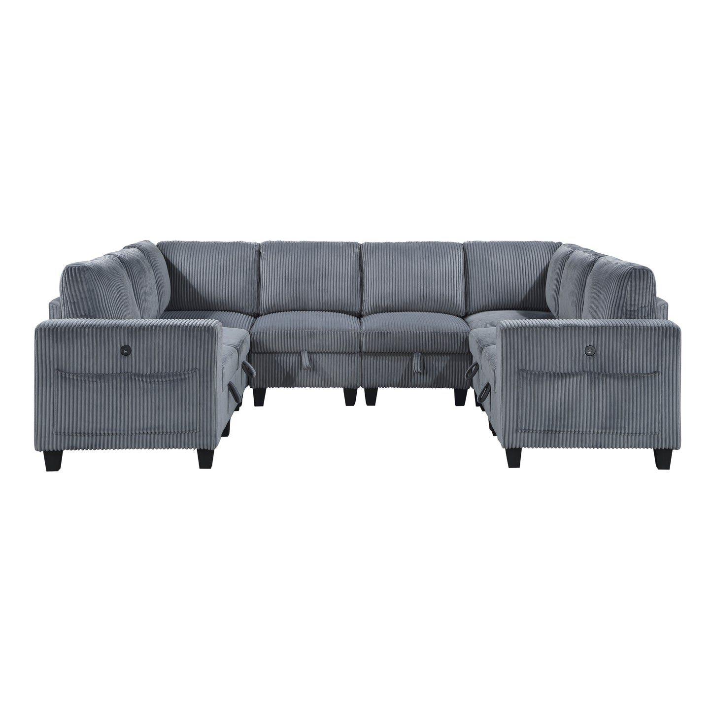 9650NDG*8SC - (8)8-Piece Sectional with Storage, Storage Pouches and Charging Ports