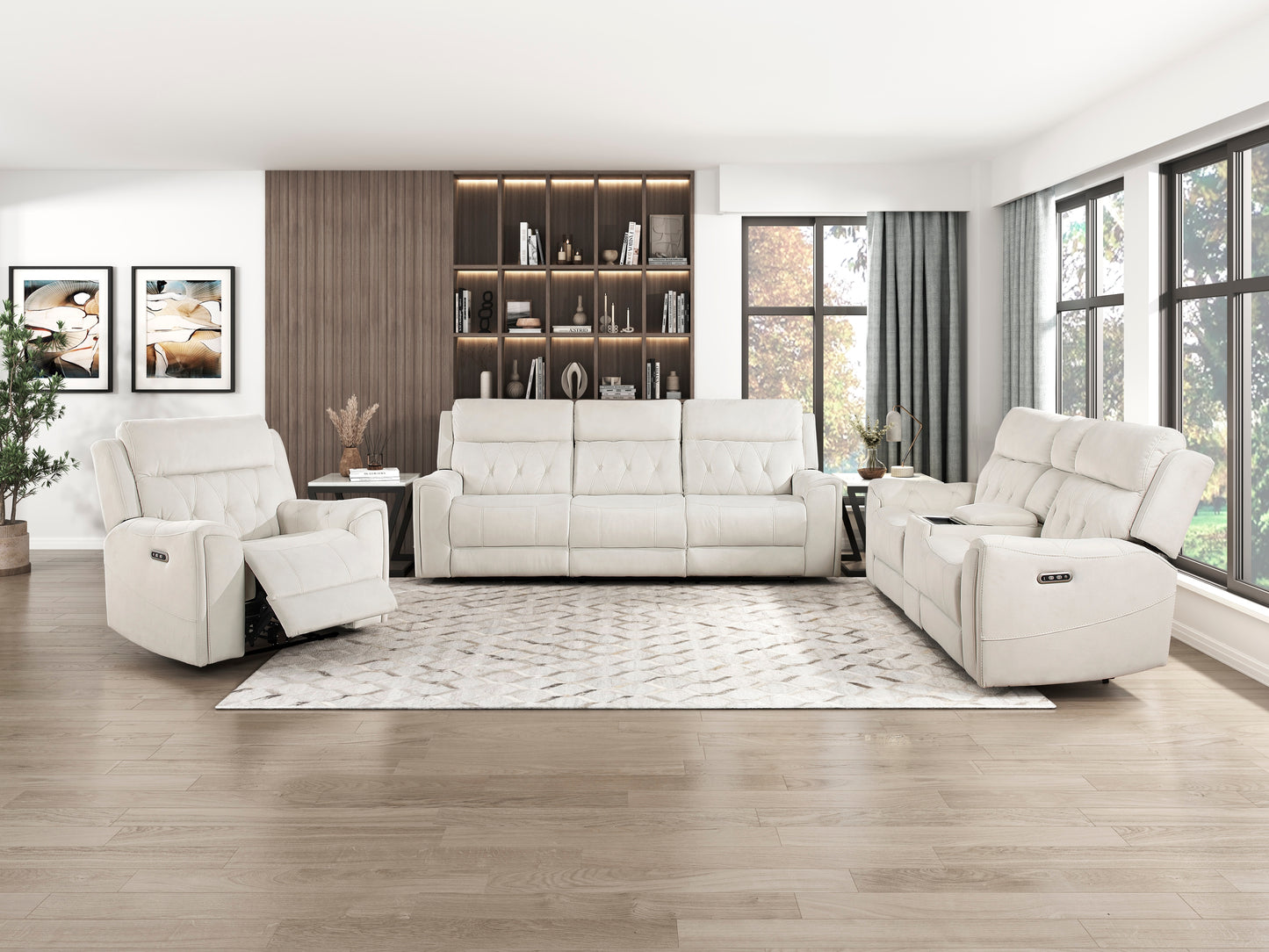 9670BE-3PWH - Power Double Reclining Sofa with Power Headrests, Hidden Arms Cup Holders and Charging Ports