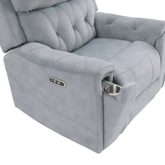 9670GY-3PWH - Power Double Reclining Sofa with Power Headrests, Hidden Arms Cup Holders and Charging Ports