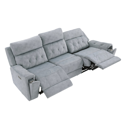 9670GY-3PWH - Power Double Reclining Sofa with Power Headrests, Hidden Arms Cup Holders and Charging Ports