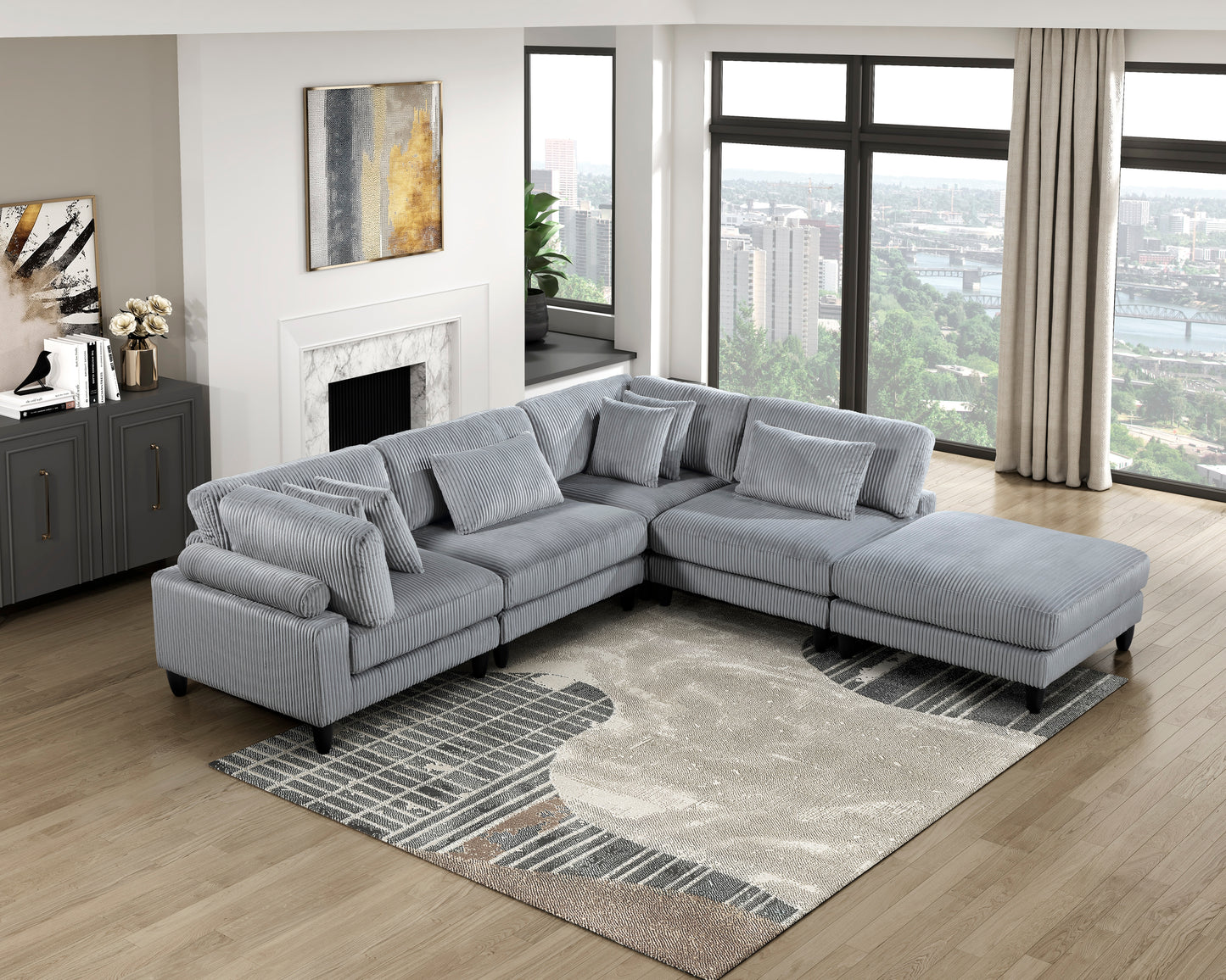 9688GY*52CR2ACOT - (5)5-Piece Modular Sectional with Ottoman